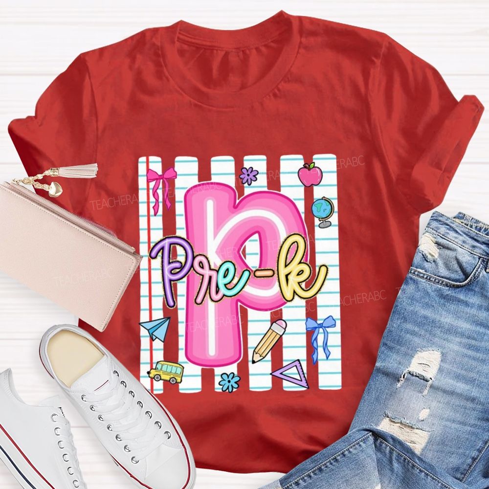 Personalized Grade Pink Letter P is For Pre-k Teacher T-shirt