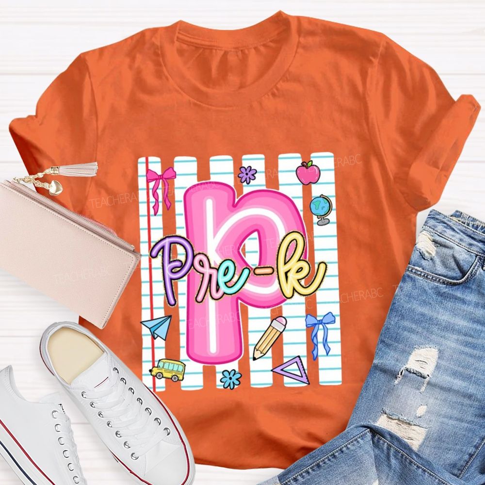 Personalized Grade Pink Letter P is For Pre-k Teacher T-shirt