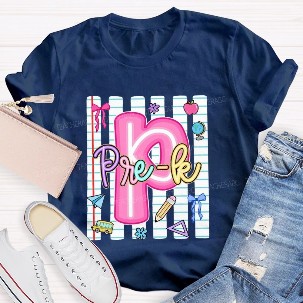 Personalized Grade Pink Letter P is For Pre-k Teacher T-shirt