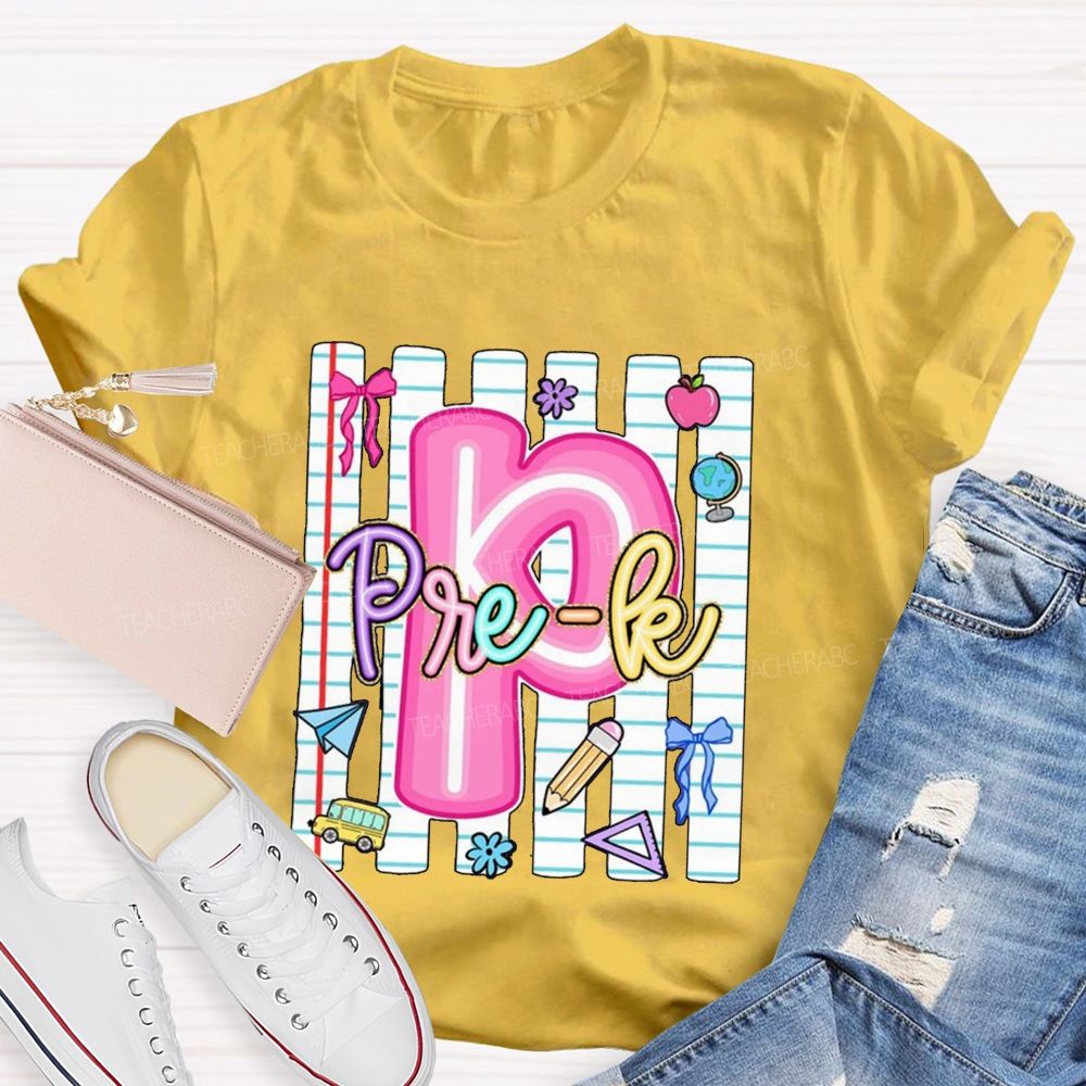 Personalized Grade Pink Letter P is For Pre-k Teacher T-shirt