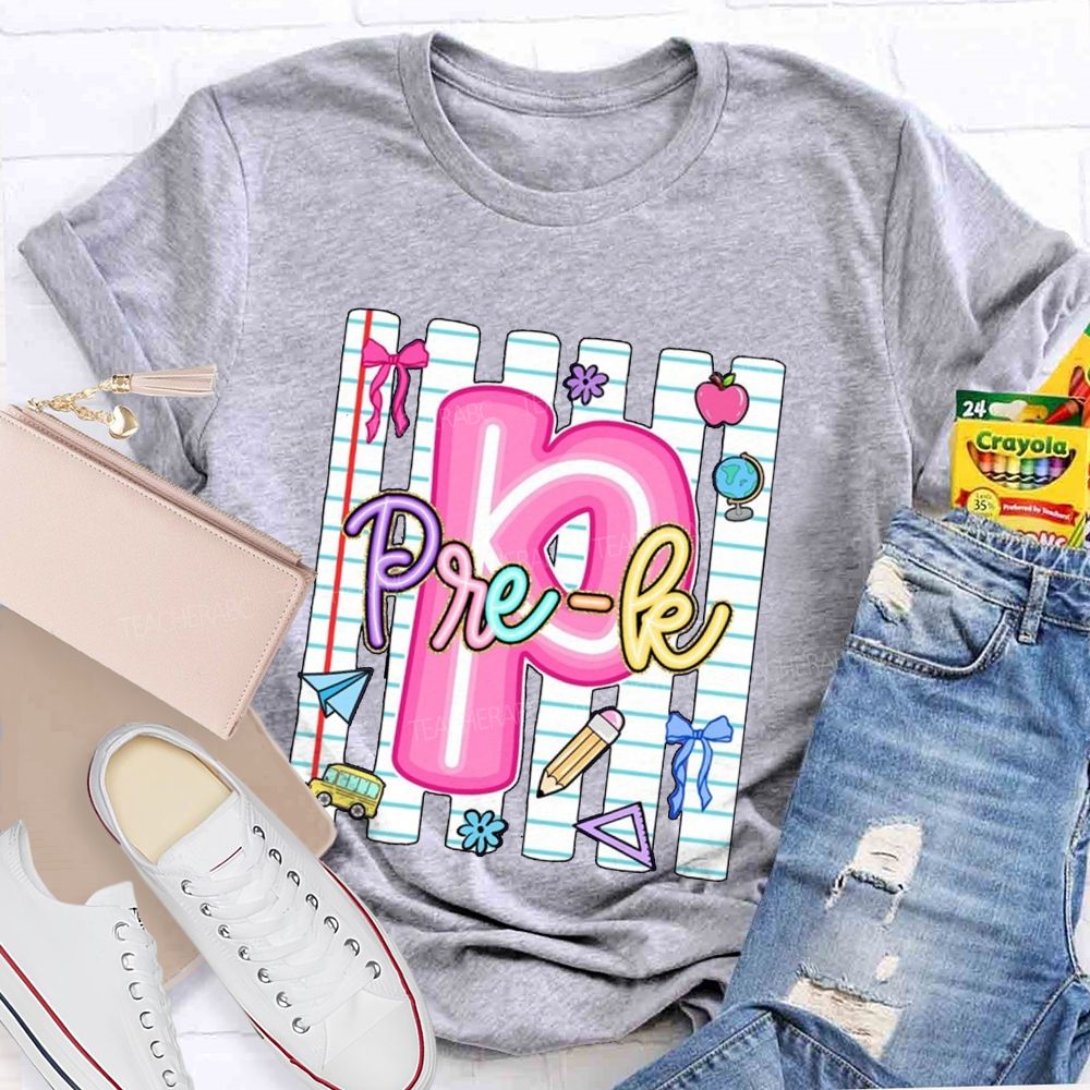Personalized Grade Pink Letter P is For Pre-k Teacher T-shirt