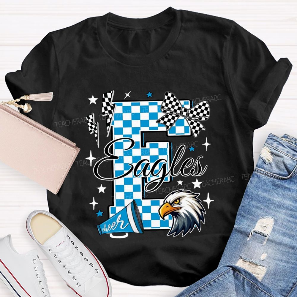 Personalized Mascot Plaid Text Bow Teacher T-Shirt