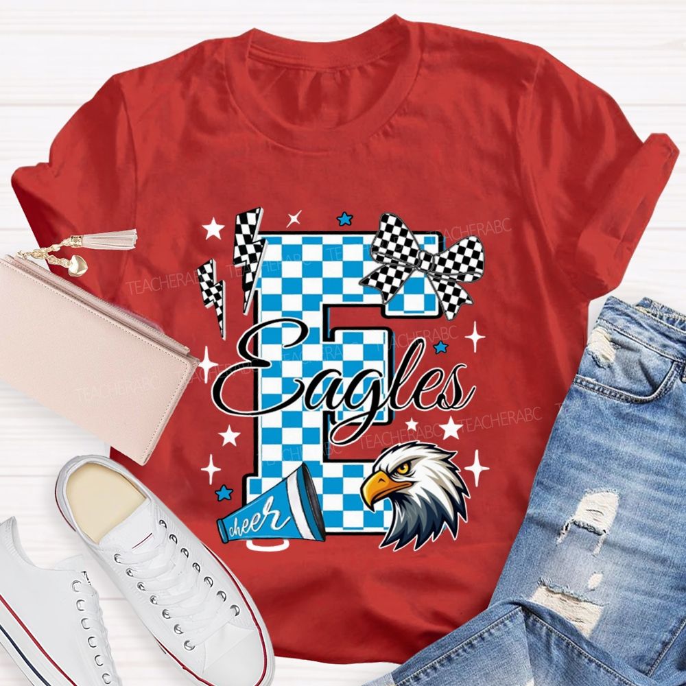 Personalized Mascot Plaid Text Bow Teacher T-Shirt
