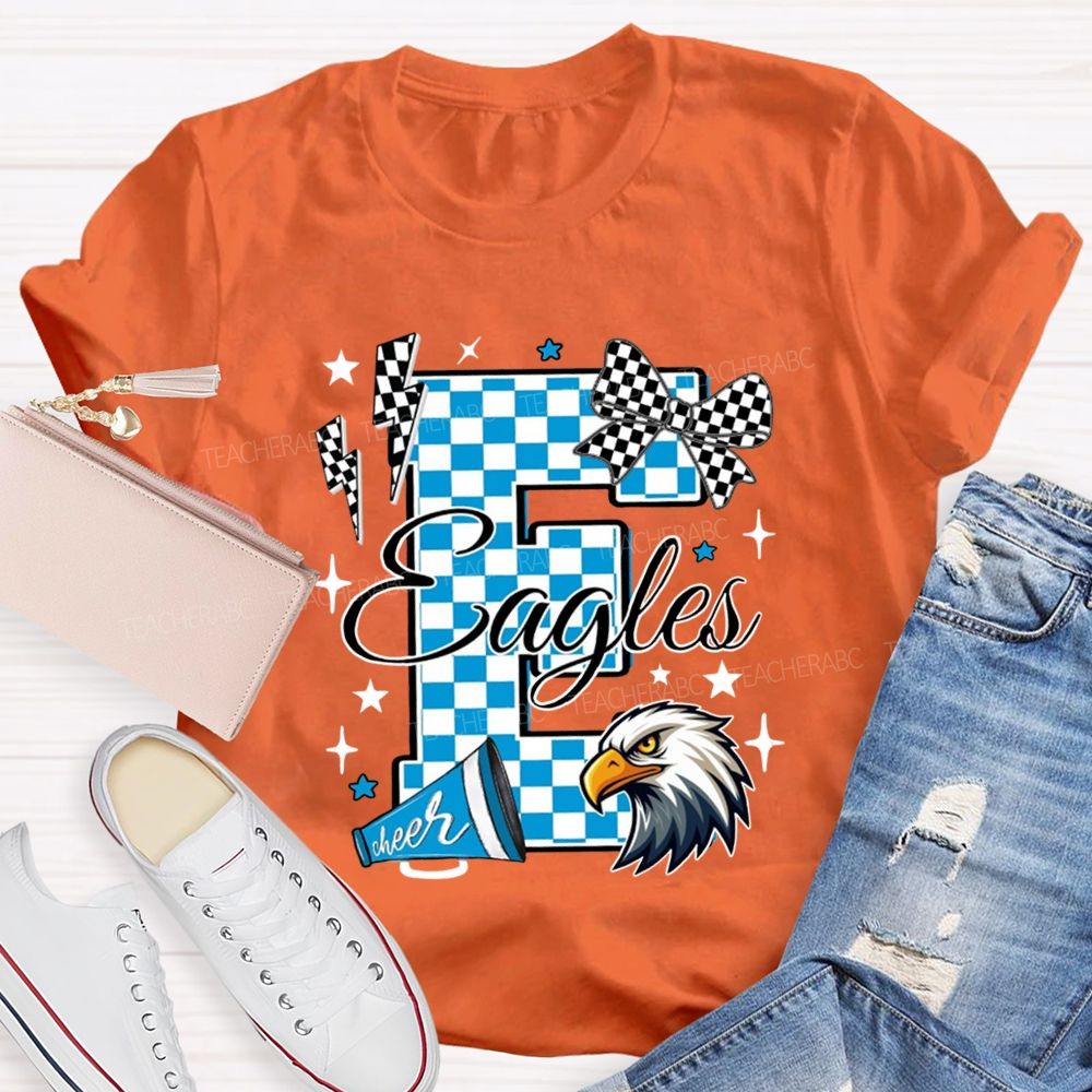 Personalized Mascot Plaid Text Bow Teacher T-Shirt