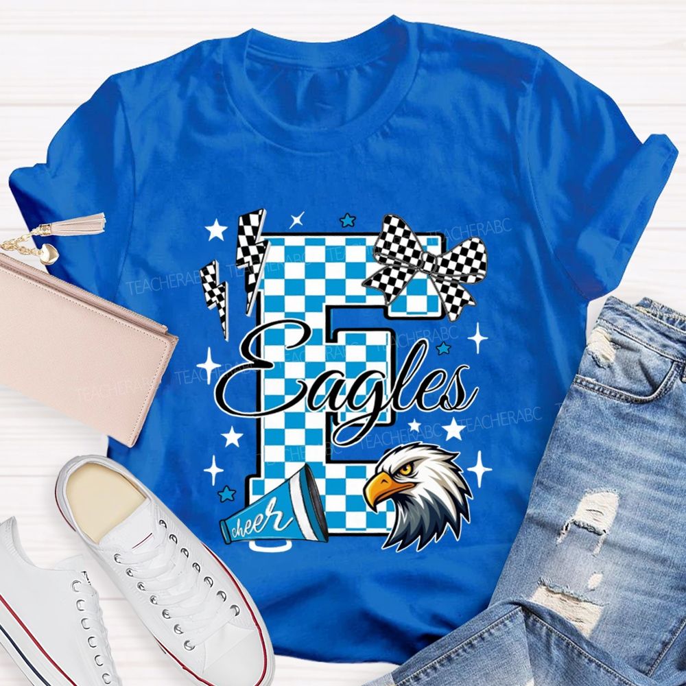 Personalized Mascot Plaid Text Bow Teacher T-Shirt