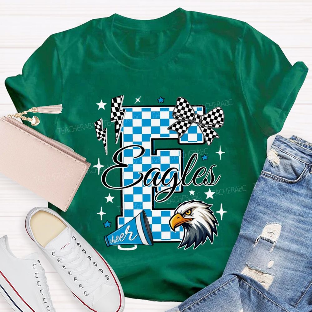 Personalized Mascot Plaid Text Bow Teacher T-Shirt