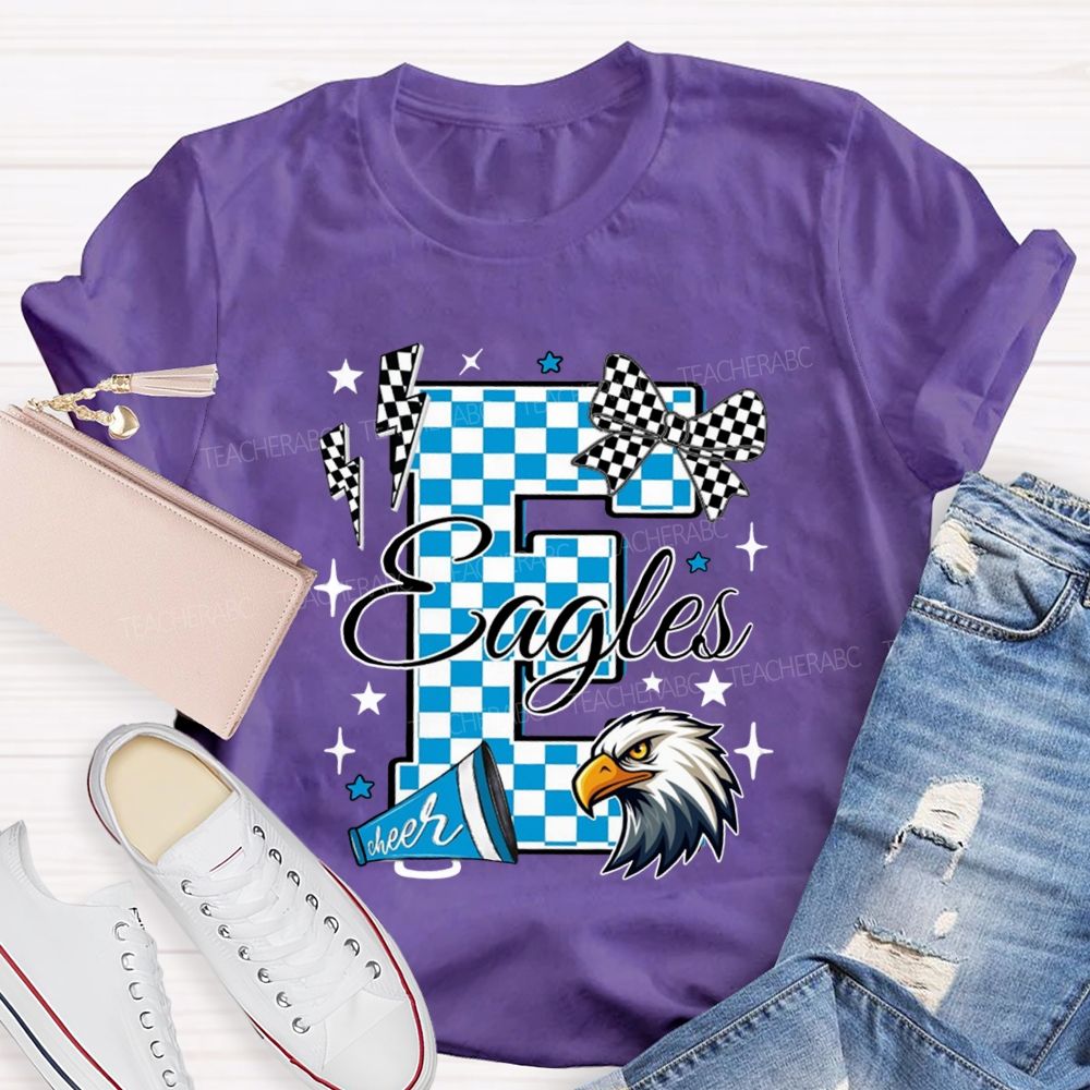 Personalized Mascot Plaid Text Bow Teacher T-Shirt