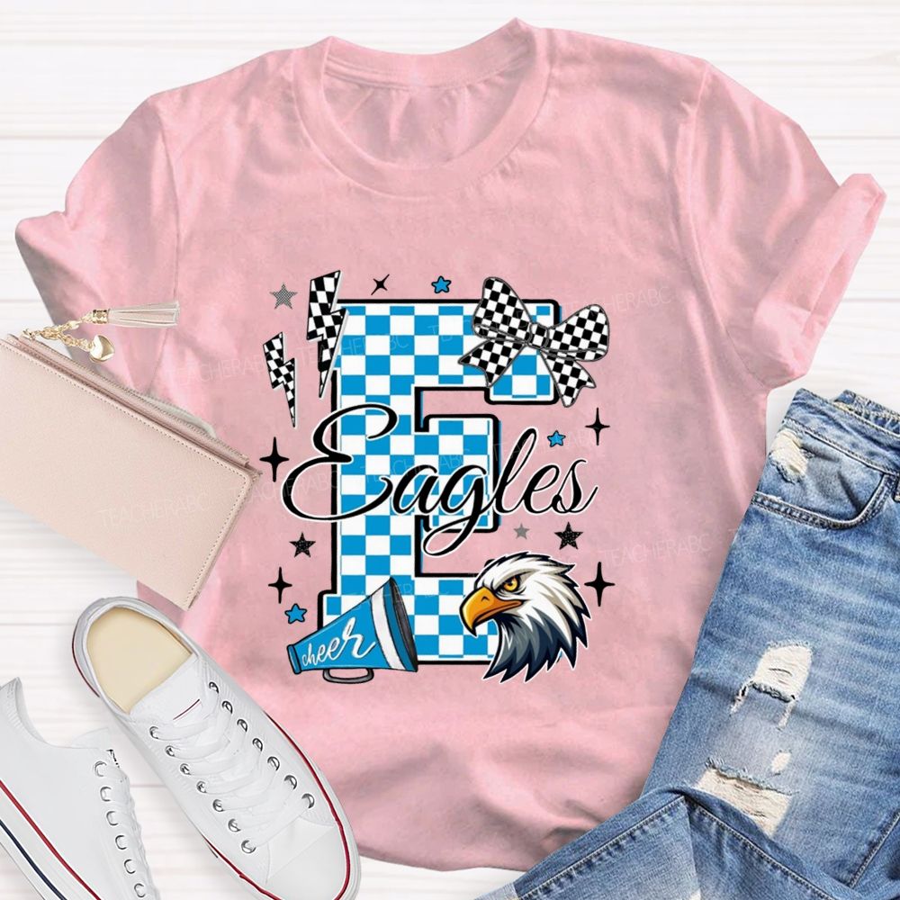 Personalized Mascot Plaid Text Bow Teacher T-Shirt