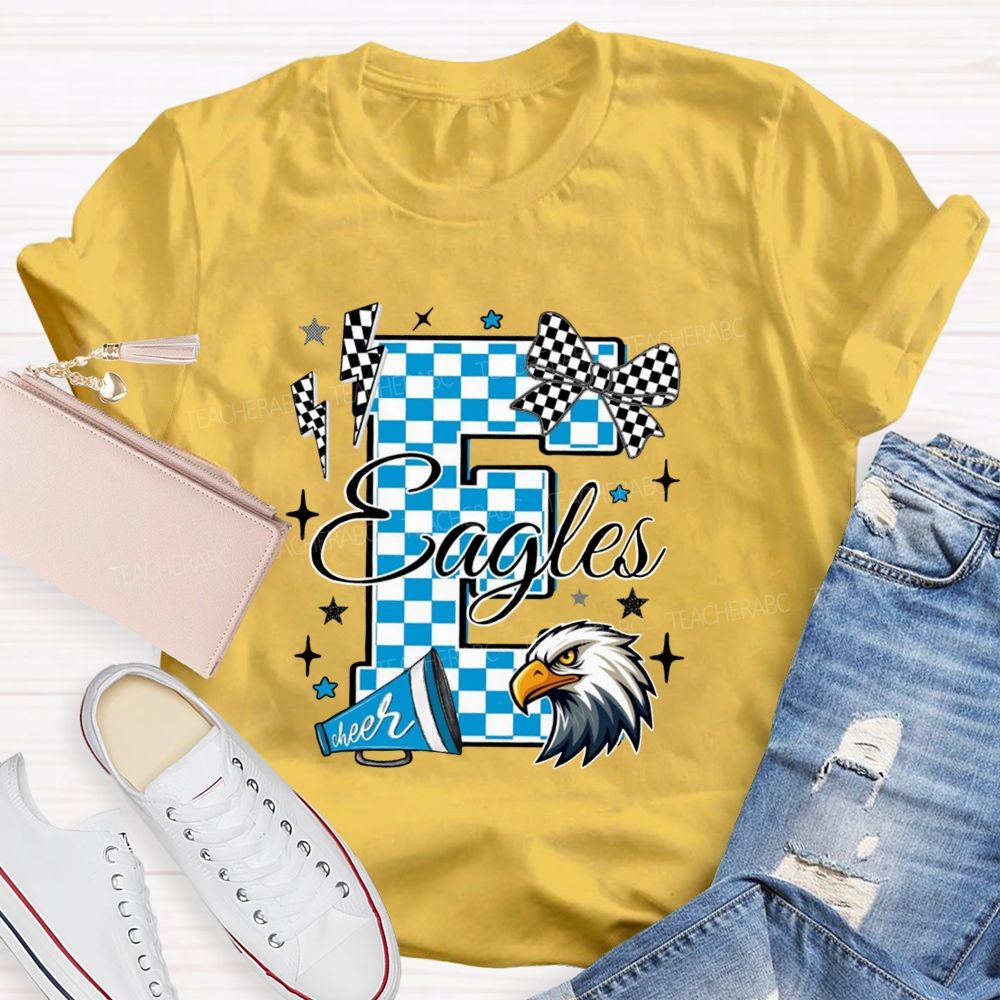 Personalized Mascot Plaid Text Bow Teacher T-Shirt