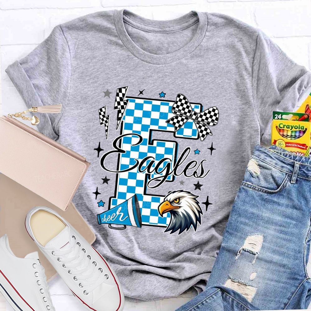 Personalized Mascot Plaid Text Bow Teacher T-Shirt