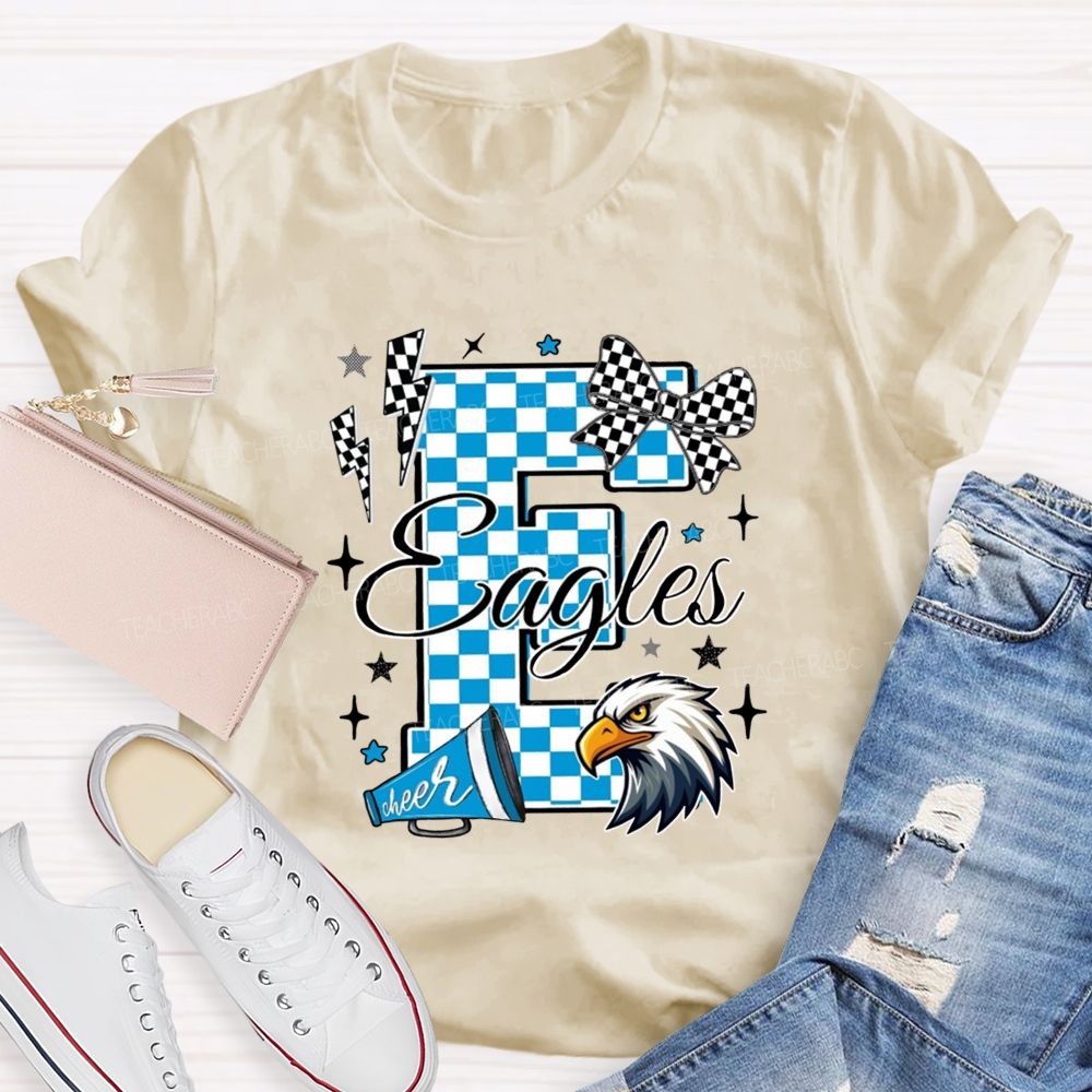 Personalized Mascot Plaid Text Bow Teacher T-Shirt