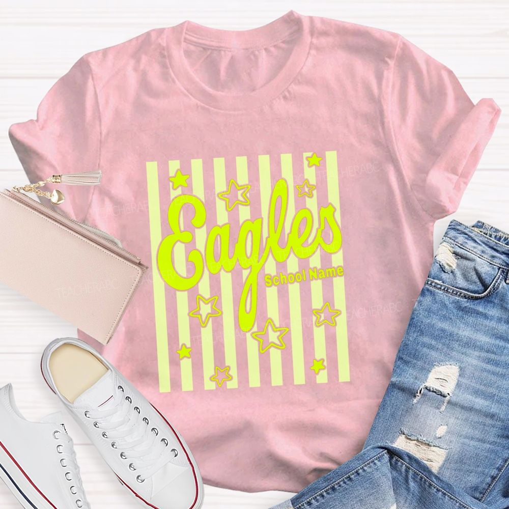 Personalized Mascot And School Name Colorful Strip Star Teacher T-Shirt
