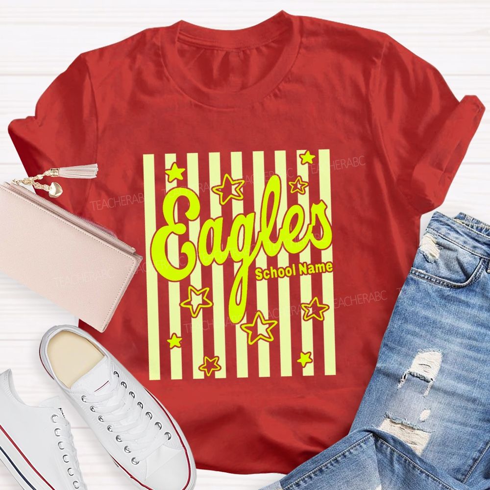 Personalized Mascot And School Name Colorful Strip Star Teacher T-Shirt