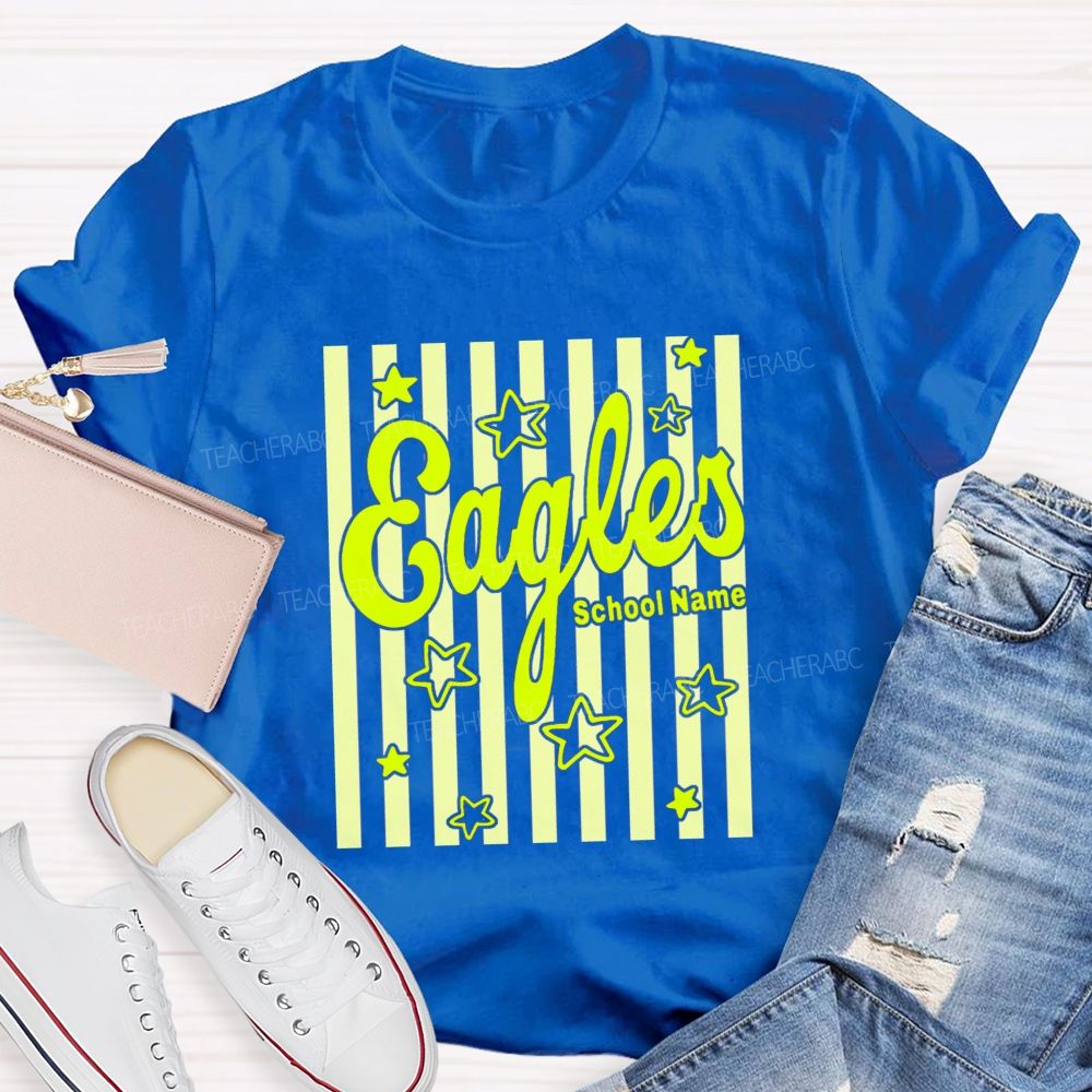 Personalized Mascot And School Name Colorful Strip Star Teacher T-Shirt