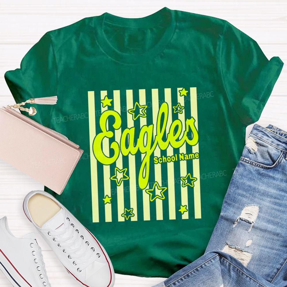 Personalized Mascot And School Name Colorful Strip Star Teacher T-Shirt