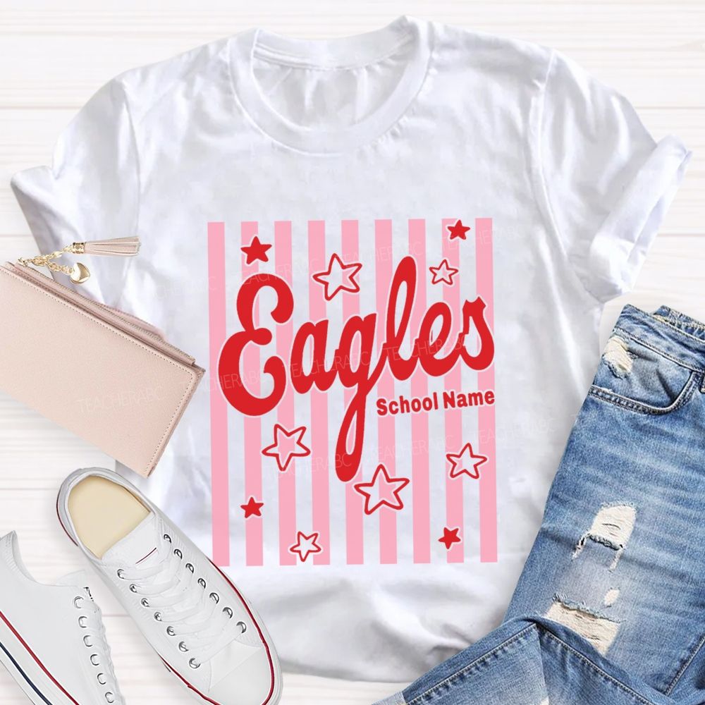 Personalized Mascot And School Name Colorful Strip Star Teacher T-Shirt