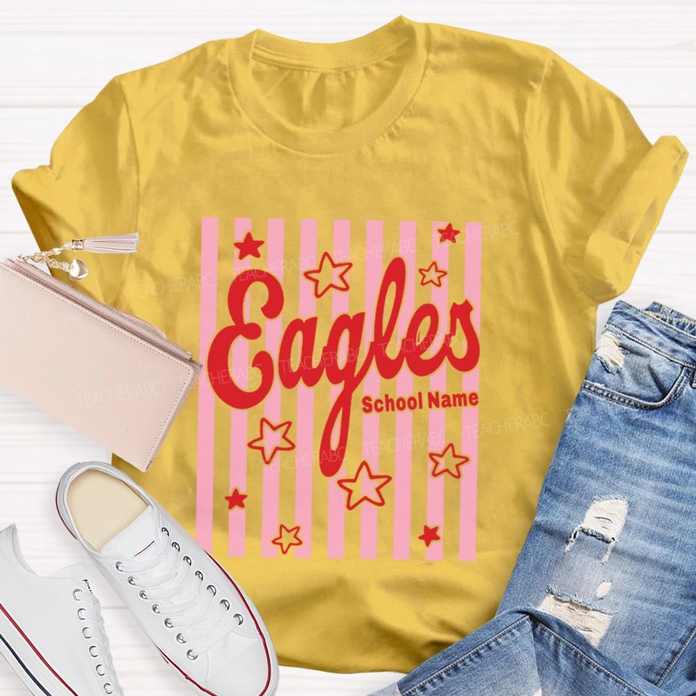 Personalized Mascot And School Name Colorful Strip Star Teacher T-Shirt