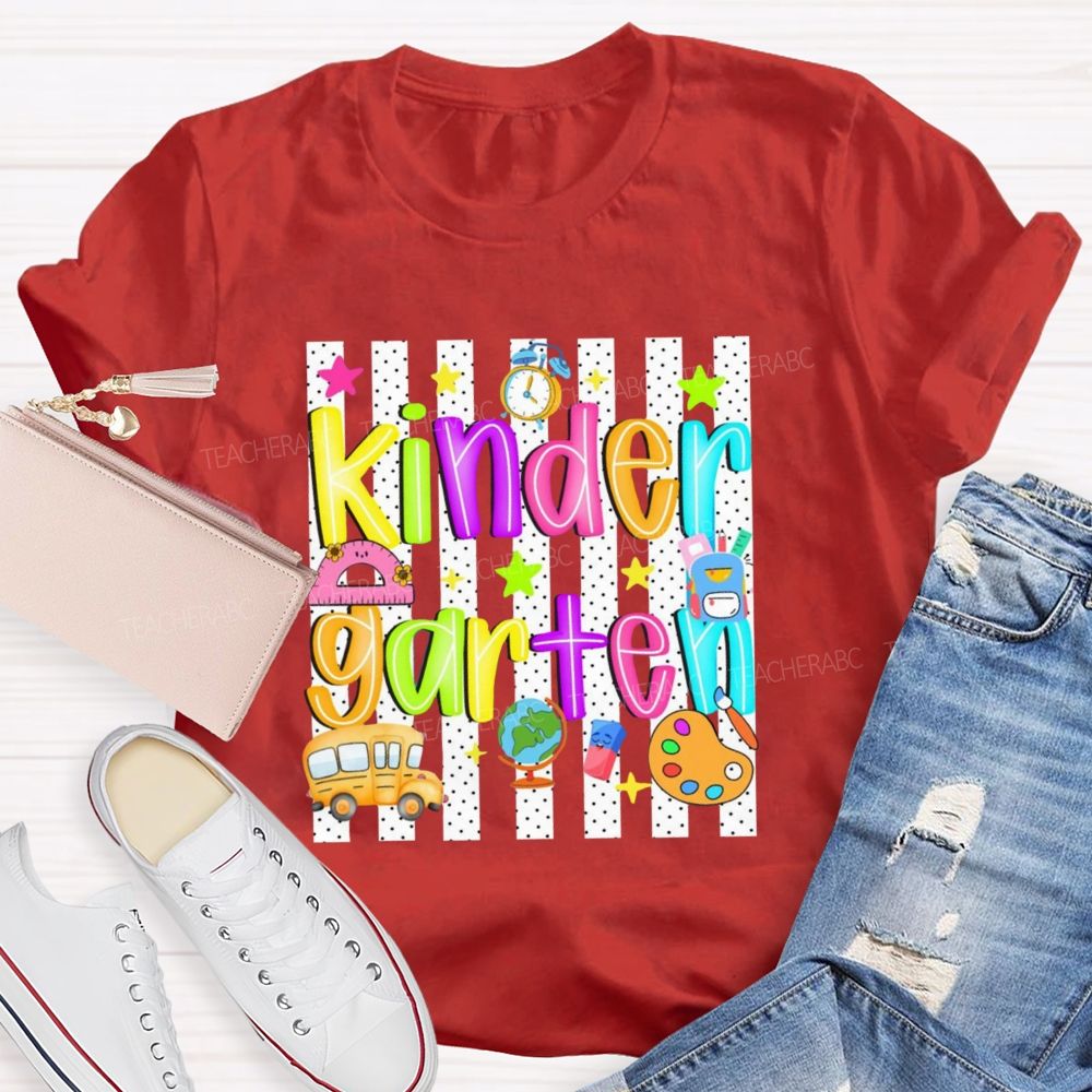 Personalized Grade Colorful Star School Bus Teacher T-Shirt