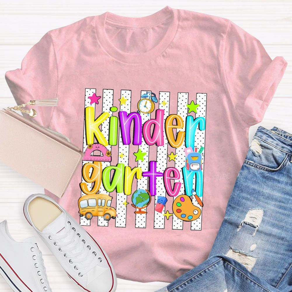 Personalized Grade Colorful Star School Bus Teacher T-Shirt