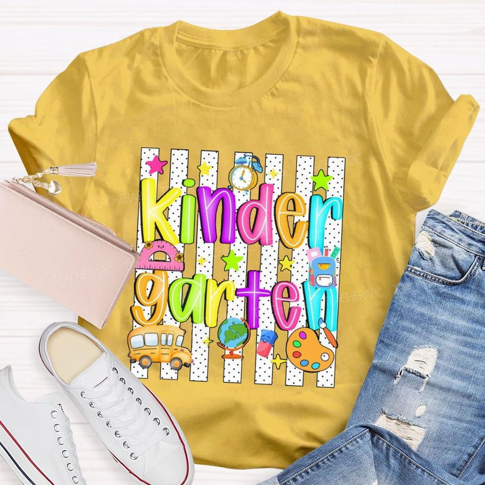 Personalized Grade Colorful Star School Bus Teacher T-Shirt