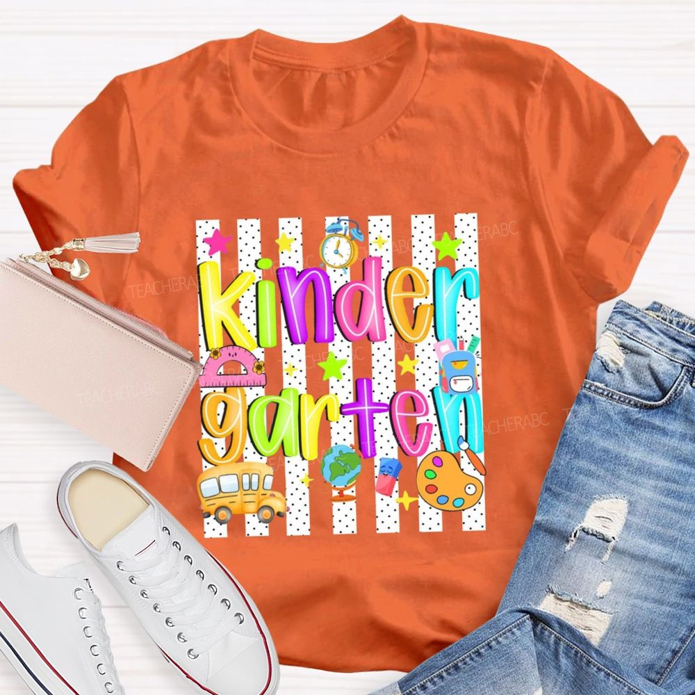 Personalized Grade Colorful Star School Bus Teacher T-Shirt