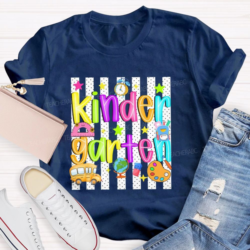Personalized Grade Colorful Star School Bus Teacher T-Shirt