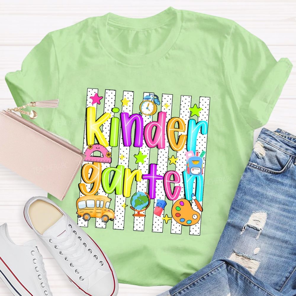 Personalized Grade Colorful Star School Bus Teacher T-Shirt