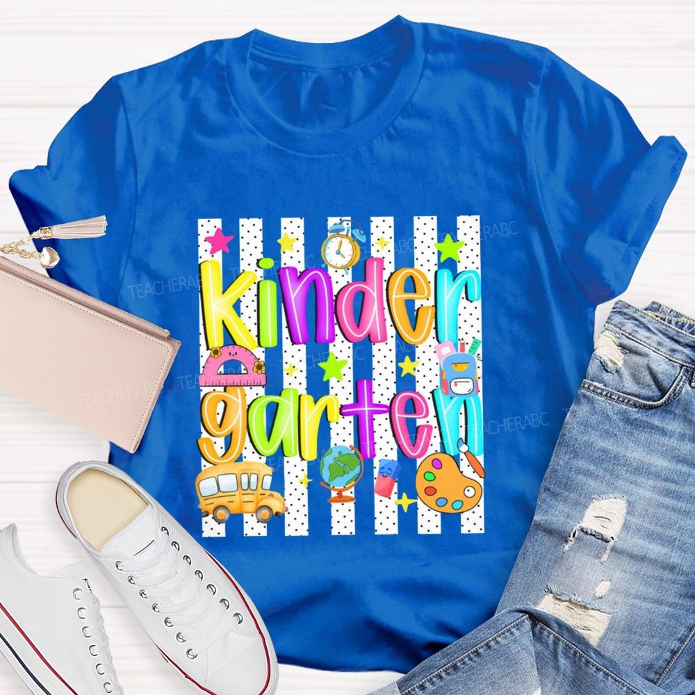 Personalized Grade Colorful Star School Bus Teacher T-Shirt