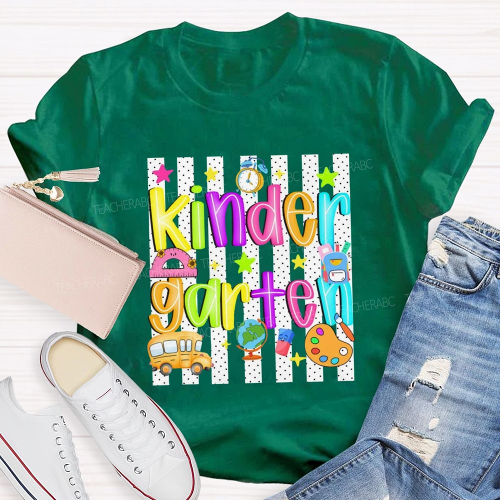 Personalized Grade Colorful Star School Bus Teacher T-Shirt