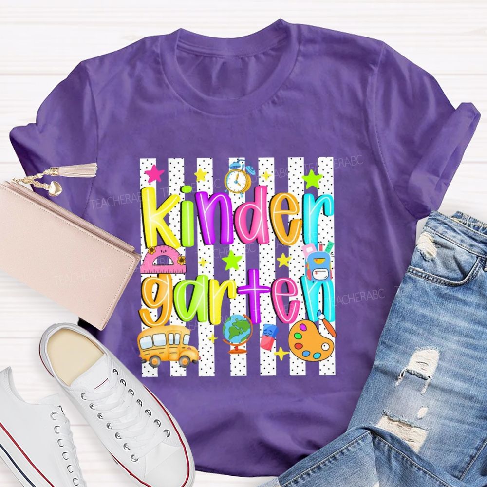 Personalized Grade Colorful Star School Bus Teacher T-Shirt