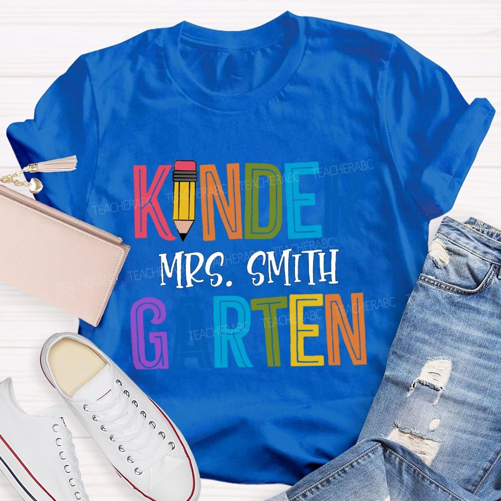 Personalized Grade And Name Colorful Letters Pencil  Teacher T-Shirt