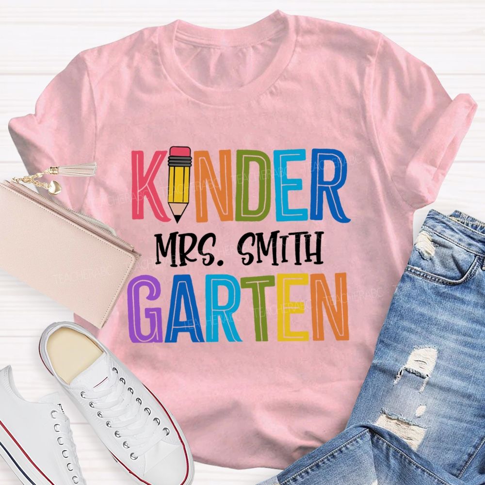 Personalized Grade And Name Colorful Letters Pencil  Teacher T-Shirt