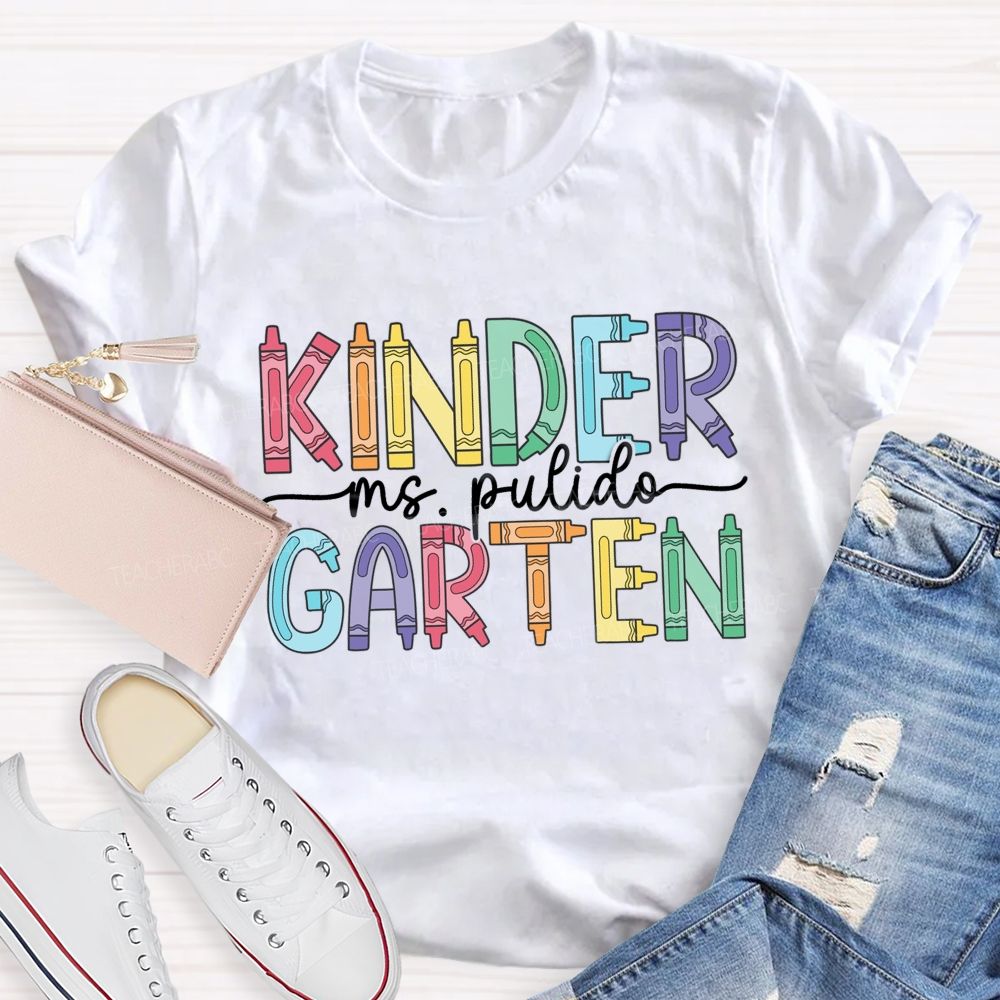 Personalized Grade And Name Colorful Crayons Back To School Teacher T-Shirt