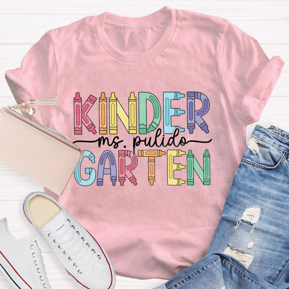 Personalized Grade And Name Colorful Crayons Back To School Teacher T-Shirt
