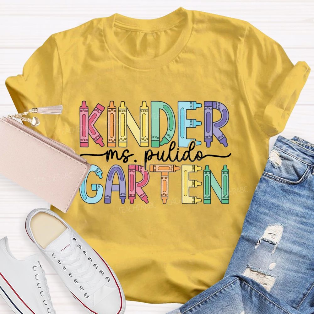 Personalized Grade And Name Colorful Crayons Back To School Teacher T-Shirt