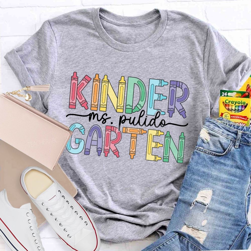 Personalized Grade And Name Colorful Crayons Back To School Teacher T-Shirt