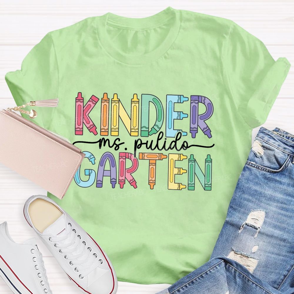 Personalized Grade And Name Colorful Crayons Back To School Teacher T-Shirt