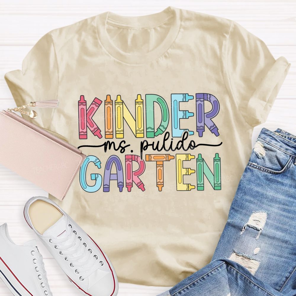 Personalized Grade And Name Colorful Crayons Back To School Teacher T-Shirt