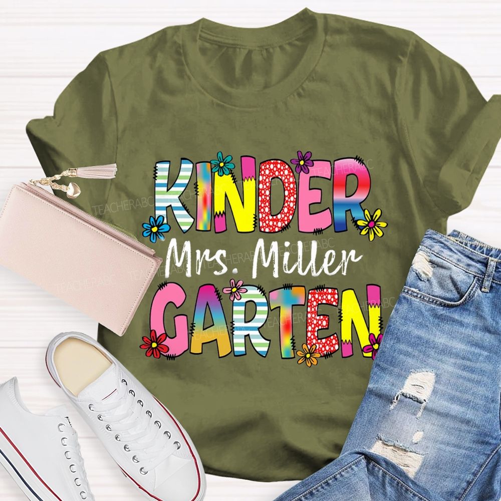 Personalized Grade And Name Strip  Floral Gradient Letters Teacher T-Shirt