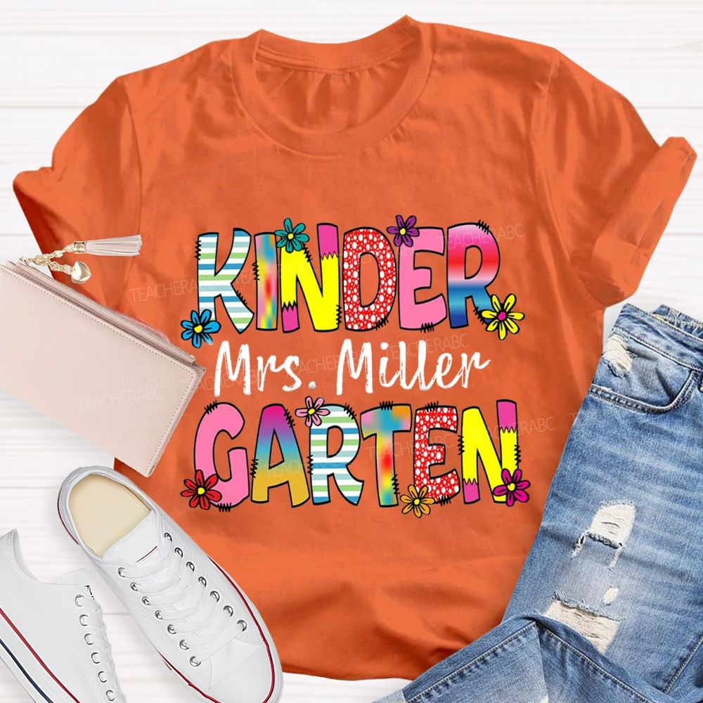 Personalized Grade And Name Strip  Floral Gradient Letters Teacher T-Shirt