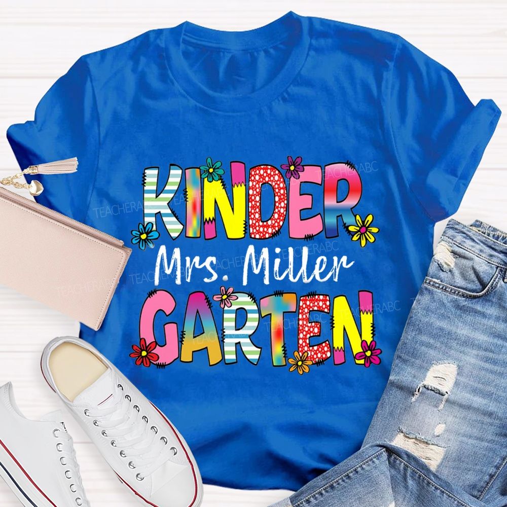 Personalized Grade And Name Strip  Floral Gradient Letters Teacher T-Shirt