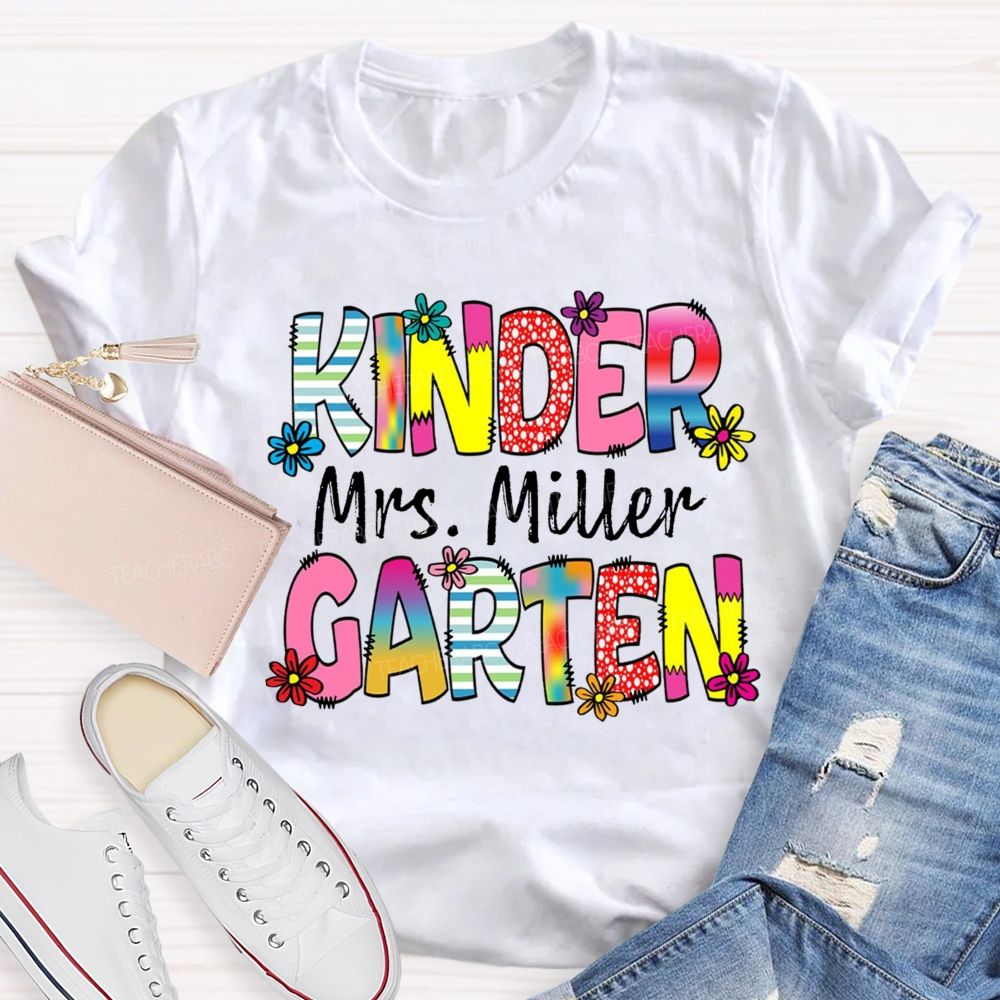 Personalized Grade And Name Strip  Floral Gradient Letters Teacher T-Shirt
