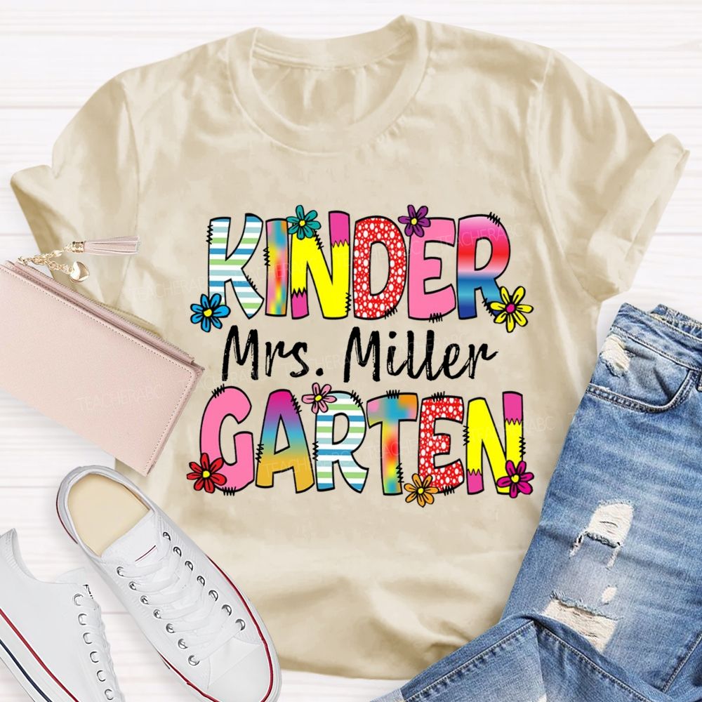Personalized Grade And Name Strip  Floral Gradient Letters Teacher T-Shirt