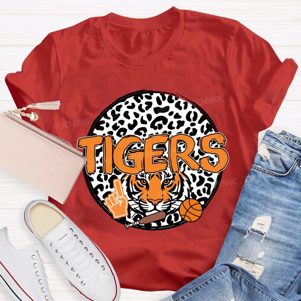 Personalized Mascot Round Leopard Print Teacher T-Shirt
