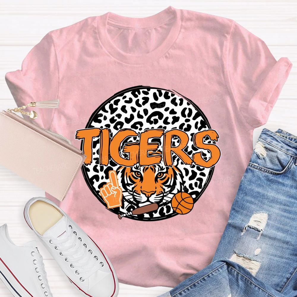 Personalized Mascot Round Leopard Print Teacher T-Shirt