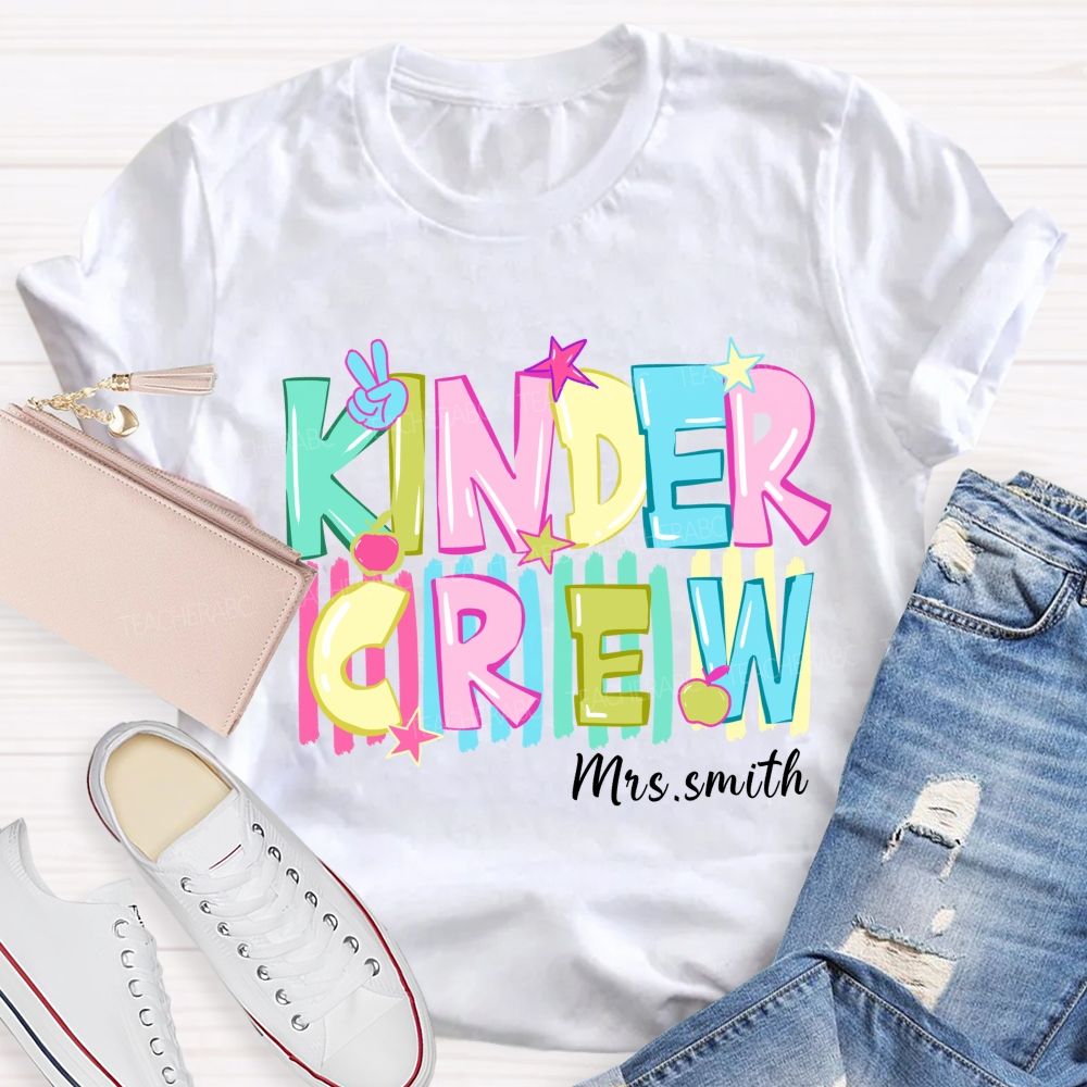 Personalized Grade And Name Colorful Letters And Star Teacher T-Shirt