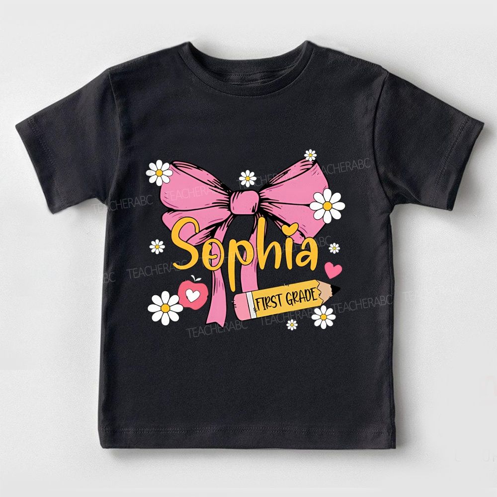 Personalized Name And Grade Bow Kindergarten Toddler T-shirts