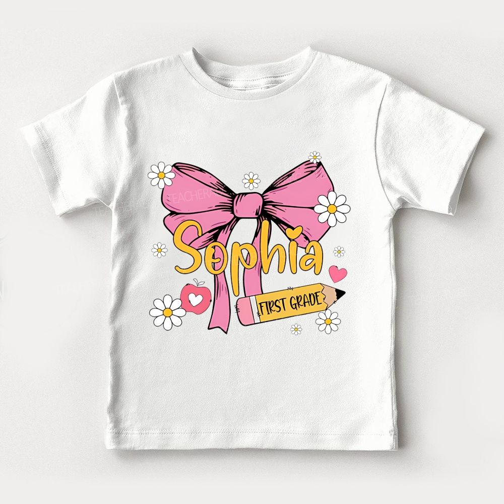 Personalized Name And Grade Bow Kindergarten Toddler T-shirts