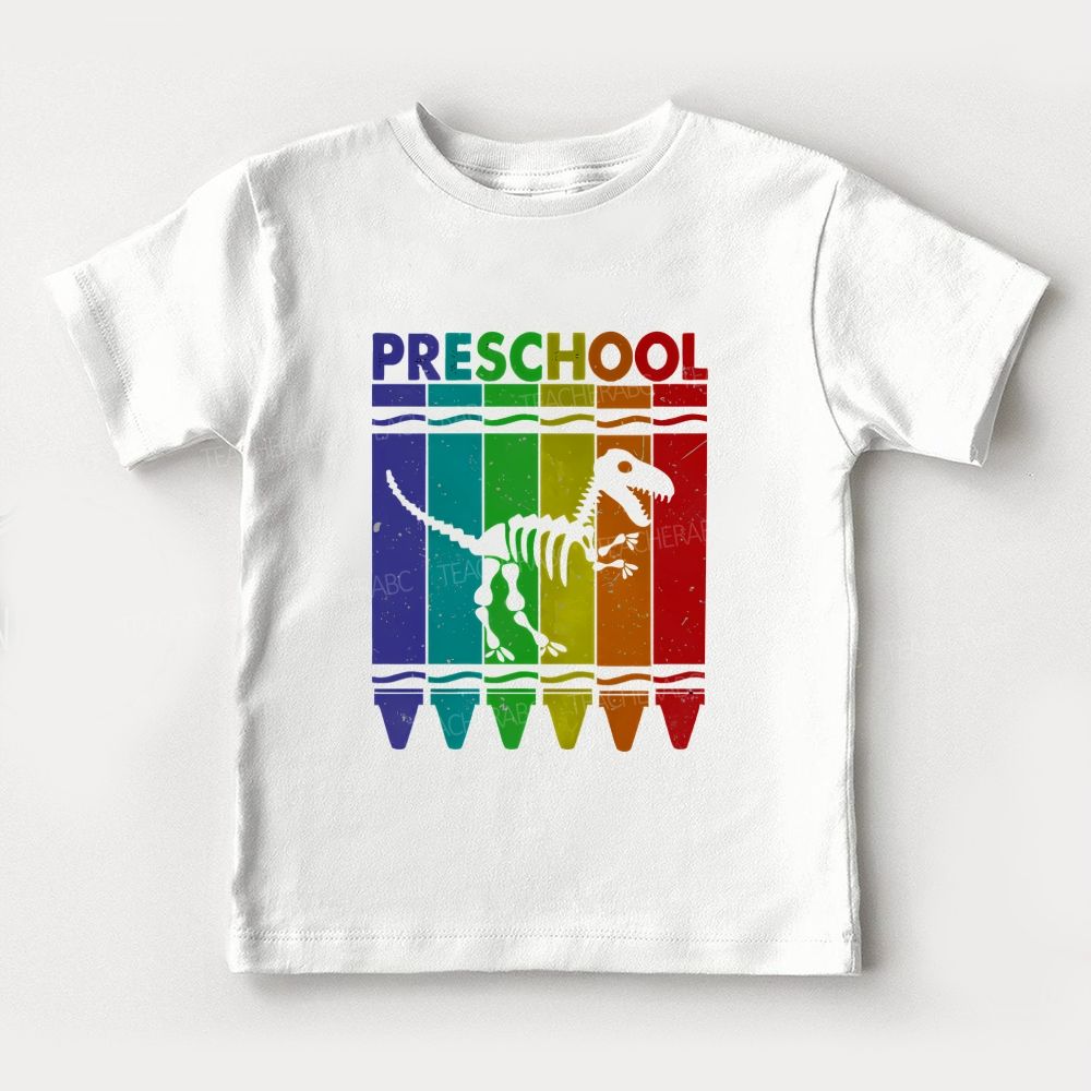 Personalized Grade Preschool Rainbow Crayon Dino Toddler T-shirts