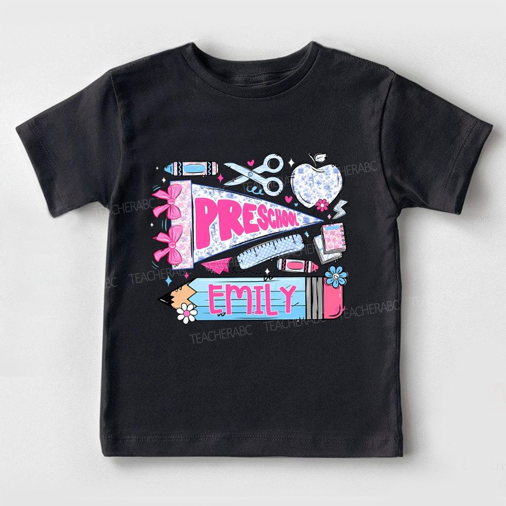 Personalized Name And Grade Preschool Bow Toddler T-shirts